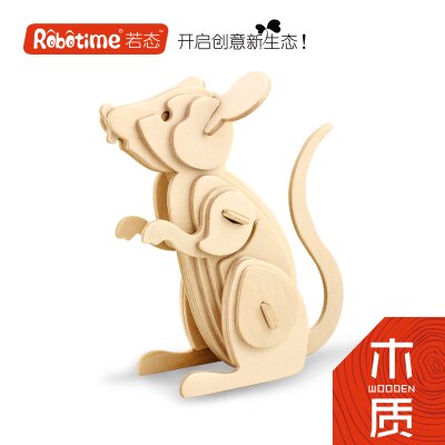 Træ 3d model legetøj puslespil kinesisk stjernetegn dyr rotte kvæg tiger kanin drage snack hest får abe hund gris: Kat