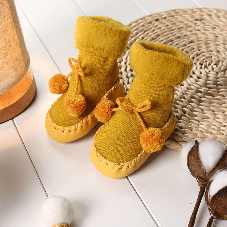 Baby Jongens Meisjes Sokken Winter Katoenen Baby Been Plus Dikker Fluwelen Warmers Sokken Baby Anti-Slip Peuter Zachte Zolen vloer Sokken: Yellow / 24M