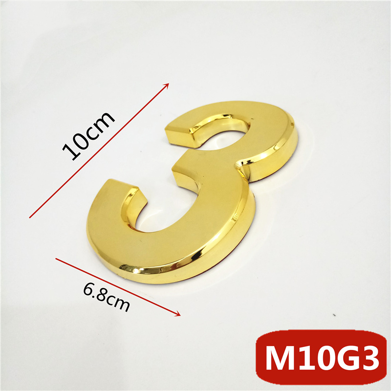 10cm 3D duży rozmiar nowoczesny dom numer drzwi hotelowe płyta adres domowy skrzynka pocztowa numery cyfry naklejki znak 0-9 złoty kolor: 3 / Qty 2pcs