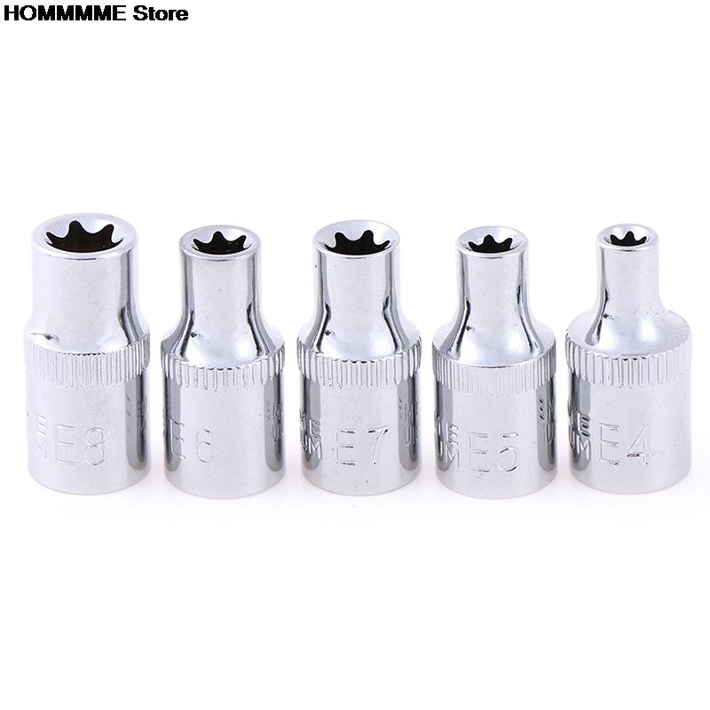 1/5pcs E-Socket Sockets 1/4 Inch(6.3mm)/3/8" Torx Star Bit Female E-Socket Set Socket Nuts Set E4,E5, E6,E7, E8,E10