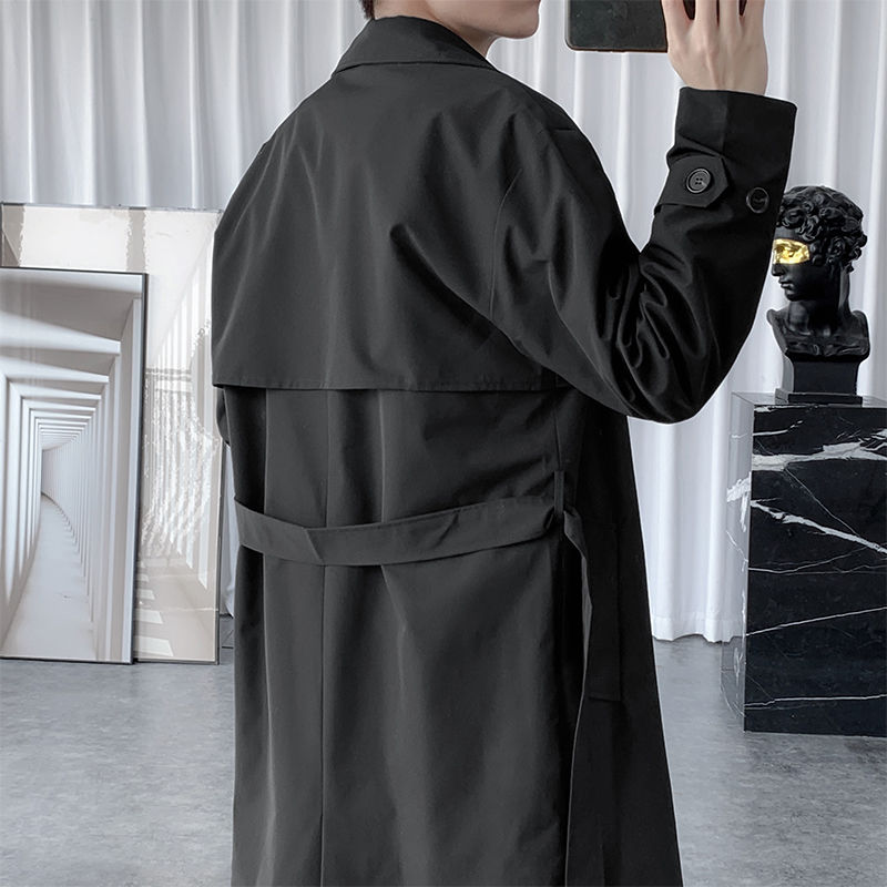 Gabardina de estilo coreano para hombre, abrigo largo informal de Color sólido, chaqueta cortavientos holgado, para otoño