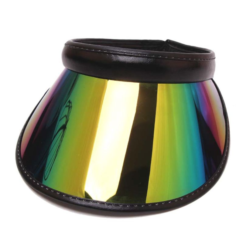 Women Men Hologram Rainbow Wide Brim Sun Visors Hat Topless Sunglasses UV Protection Plastic Panel Sportswear Clip-On Summer Cap: BK