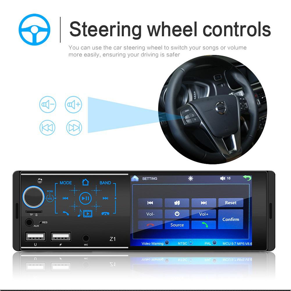 Z1 4.1 inch Touch Screen Car Radio Stereo Multimedia MP5 Player Bluetooth U Disk AUX Dual USB Microphone Radio Head Unit: Default Title