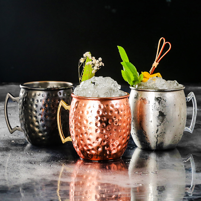 Tasse Mule de 550ml 18 onces moscou | Tasse en acier inoxydable martelée, plaqué cuivre, tasse de bière, tasse de café Bar, verres, directe