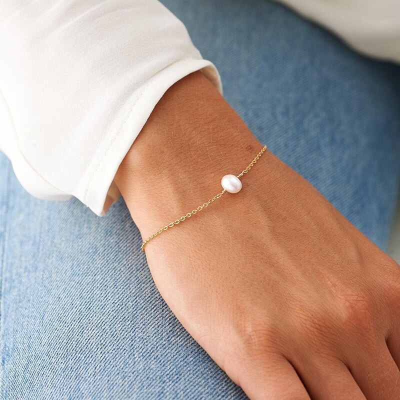 Naturligt barock pärlarmband handgjorda 14k guldfyllda smycken boho berlocker armband vintage fotlänkar för kvinnor guldarmband
