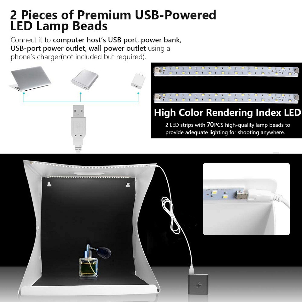 Boîte à lumière Portable pliable pour Studio Photo, 30x30cm, tente pour Studio Photo, LED, Kit de fond, prise de vue sur table, USB