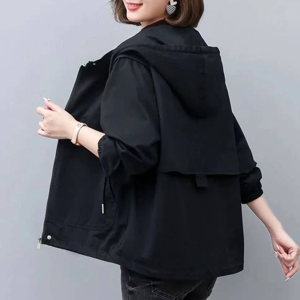 Trenchcoat kvinder enkelt efterår koreansk streetwear langærmet kort hættetrøje vild vindjakke kvindelige outwear frakker