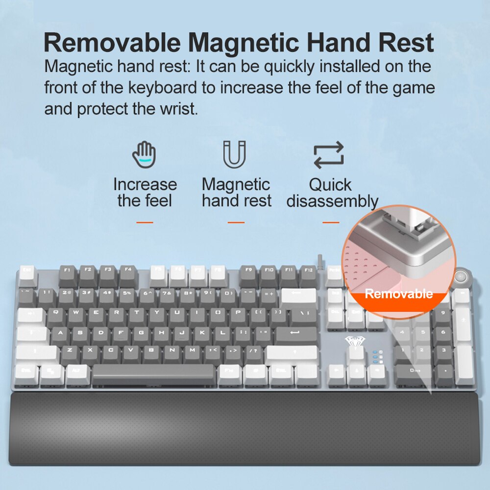 AULA Mechanical Gaming Keyboard White-Light 104 Anti-ghosting Blue/Black Switch Wired Backlight Keyboard for PC Gamer English