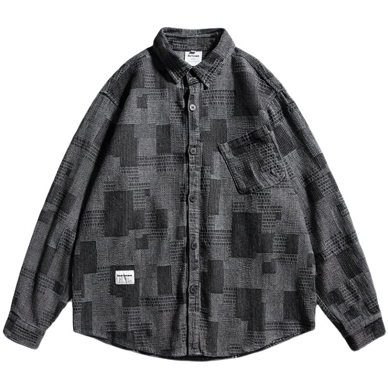 Hip Hop Casual Long Sleeve Plaid Shirt Spring Japanese Streetwear Harajuku Coat Korean Men Clothing