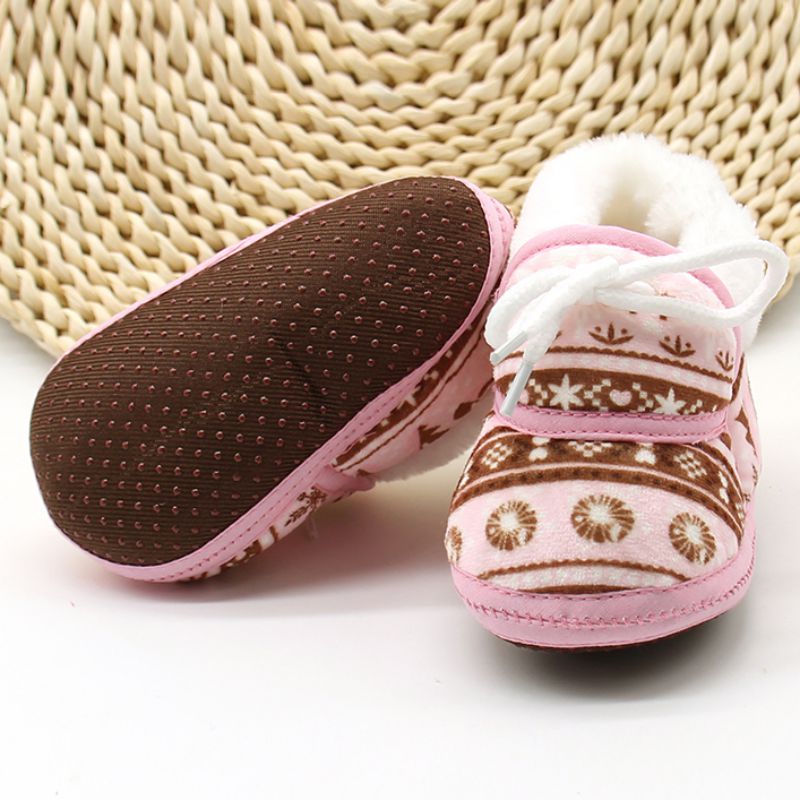 Cotton Padded Infant Baby Boys Girls Soft Boots Cute Baby Shoes Spring Warm Soft Baby Retro Printing Shoes 6-12M