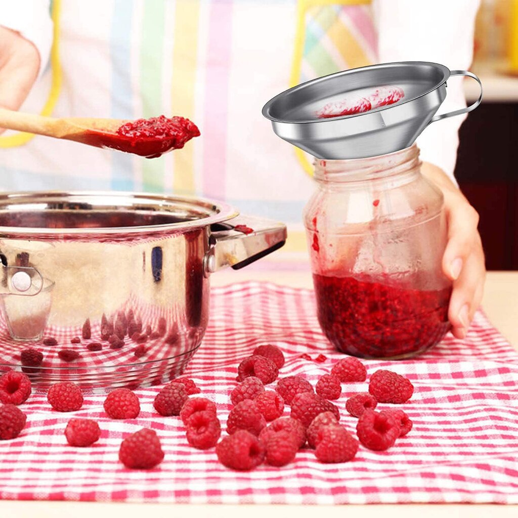 Food Grade Stainless Steel Kitchen Funnel with Strainer Filter Multi-use Transferring Liquid, Fluid, Cooking Oils, Jam & Powder
