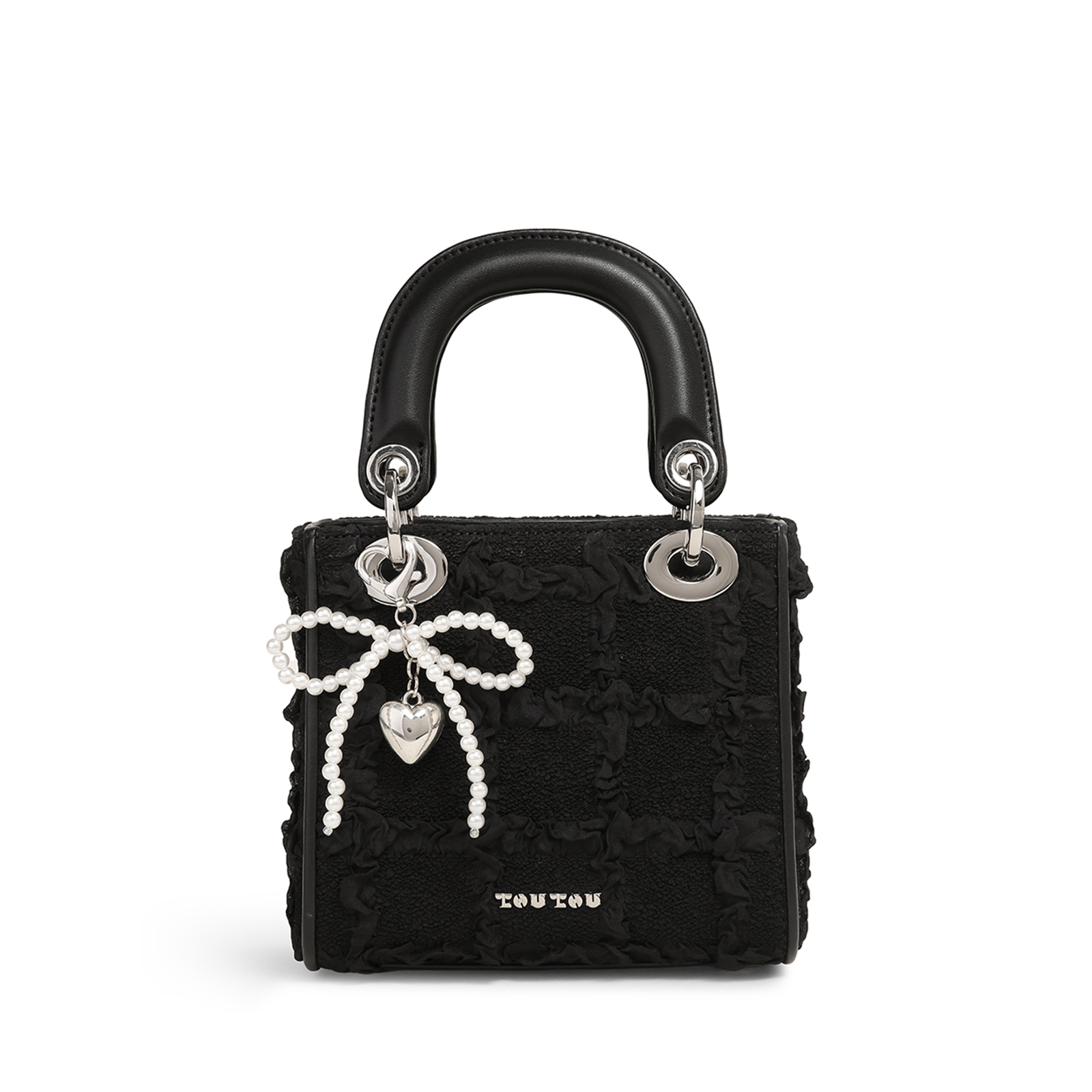 TOUTOU Argyle Jacquard Handtasche Schleife Dekor Satchel Geldbörse Damen Kleine Einkaufstasche Luxusmarke Tasche: other