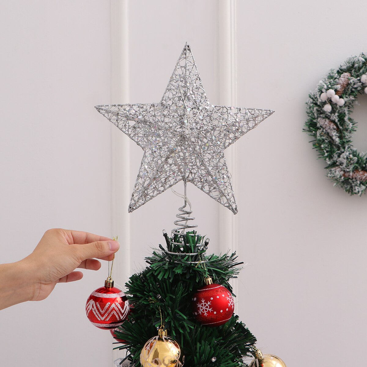 25 x 30cm juletræ topper sølvbelagt juledekor 5 punkt stjerne trætop stjerne til kontor indkøbscenter juledekor  a50