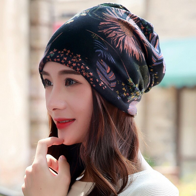 Longguard Polyester chapeau adulte décontracté flocon de neige bonnets femmes printemps automne femme casquette écharpe: black S2