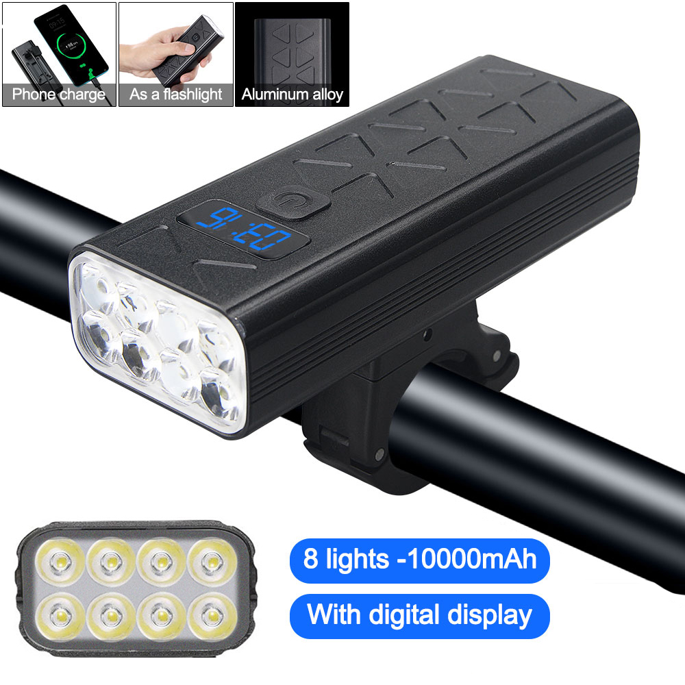 USB Vorderseite Fahrrad Licht 5 LED Fahrrad Lenker Lampe Digital Anzeige Radfahren Taschenlampe mit Typ-C Ladung Energie Bank Funktion: 8LED Vorderseite hell