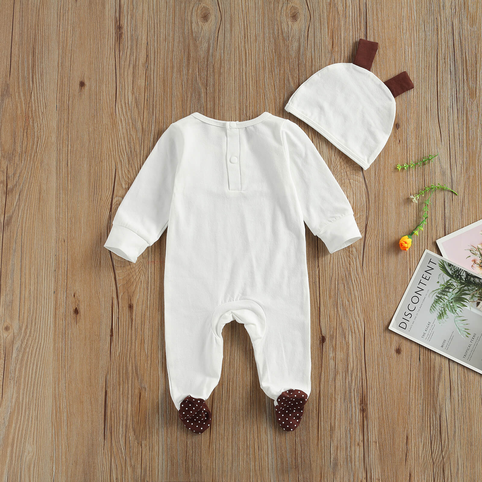Emmababy-Conjunto de primavera para bebé de 0 a 6 meses, conjunto de 2 uds. De café/blanco, dibujo de jirafa, Footie de manga larga + gorra de cuernos, traje para recién nacido