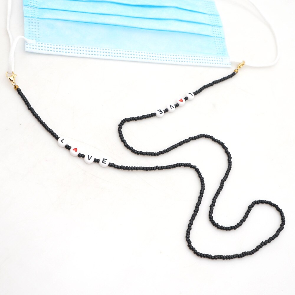 Go2Boho lunettes chaîne pour masque chaînes femmes collier amour lettre colliers Femme Boho bijoux noir perle Colares: Default Title