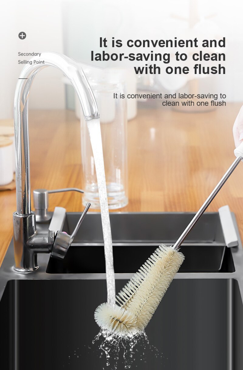 Extra Long Wooden Handle Cup Brush Baby Bottle Brush Set Nylon Kitchen Glass Vacuum Flask Cleaning Cup Brush