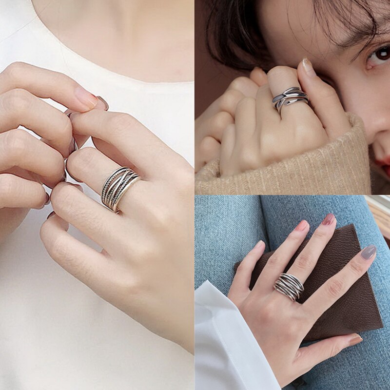 Mode Zilveren Kleur Vintage Gelaagde Ringen Voor Vrouwen Bohemian Verstelbare Grote Kettingen Onregelmatige Ringen Sieraden