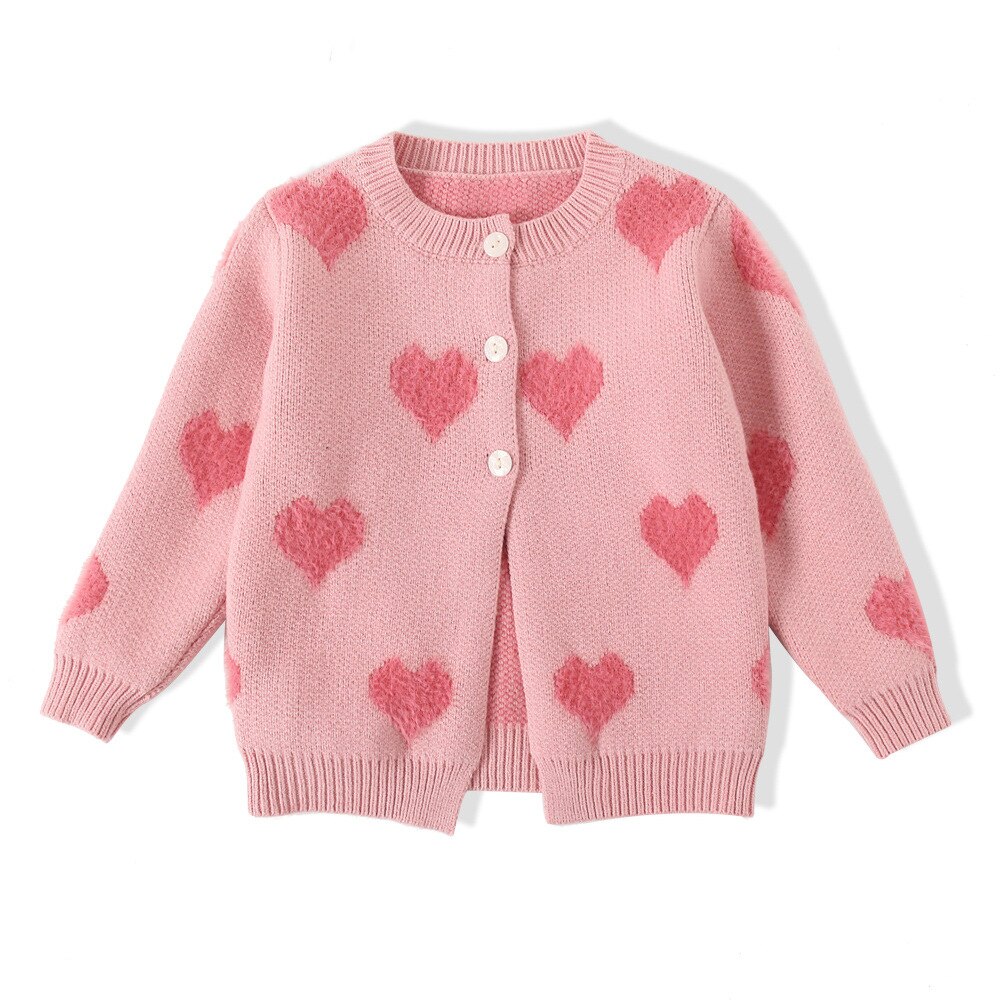 Kimocat Baby Mädchen Lange-Ärmeln zur Seite fahren, Rosa Liebe Lange Ärmeln Strickjacke, herbst Und Winter Baby Kleidung 6 Monate-3 Jahre: 24-36M