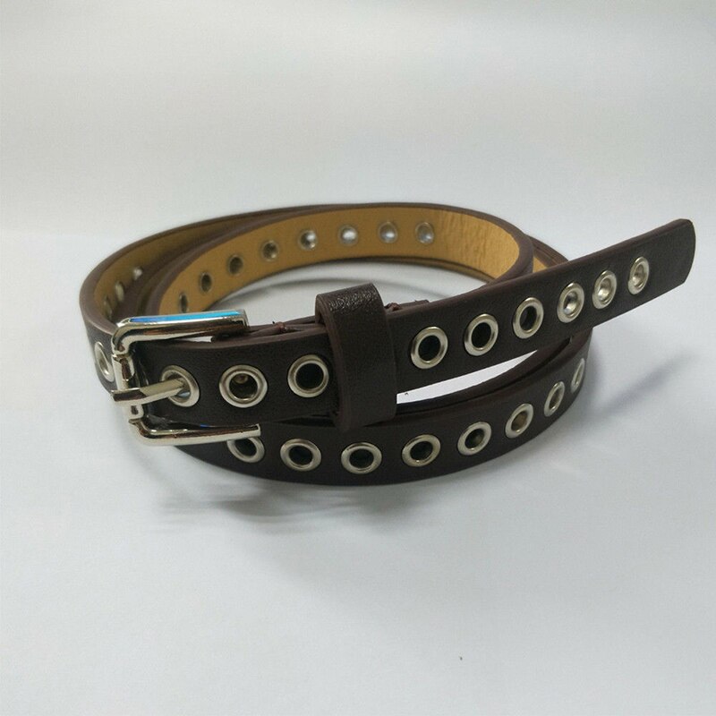 Vrouwen PU Lederen Riem Klinknagel Studded Single Grommet Gaten Dames Taille Keten Riemen Cadeaus Casual Mode Verkoop: Bruin