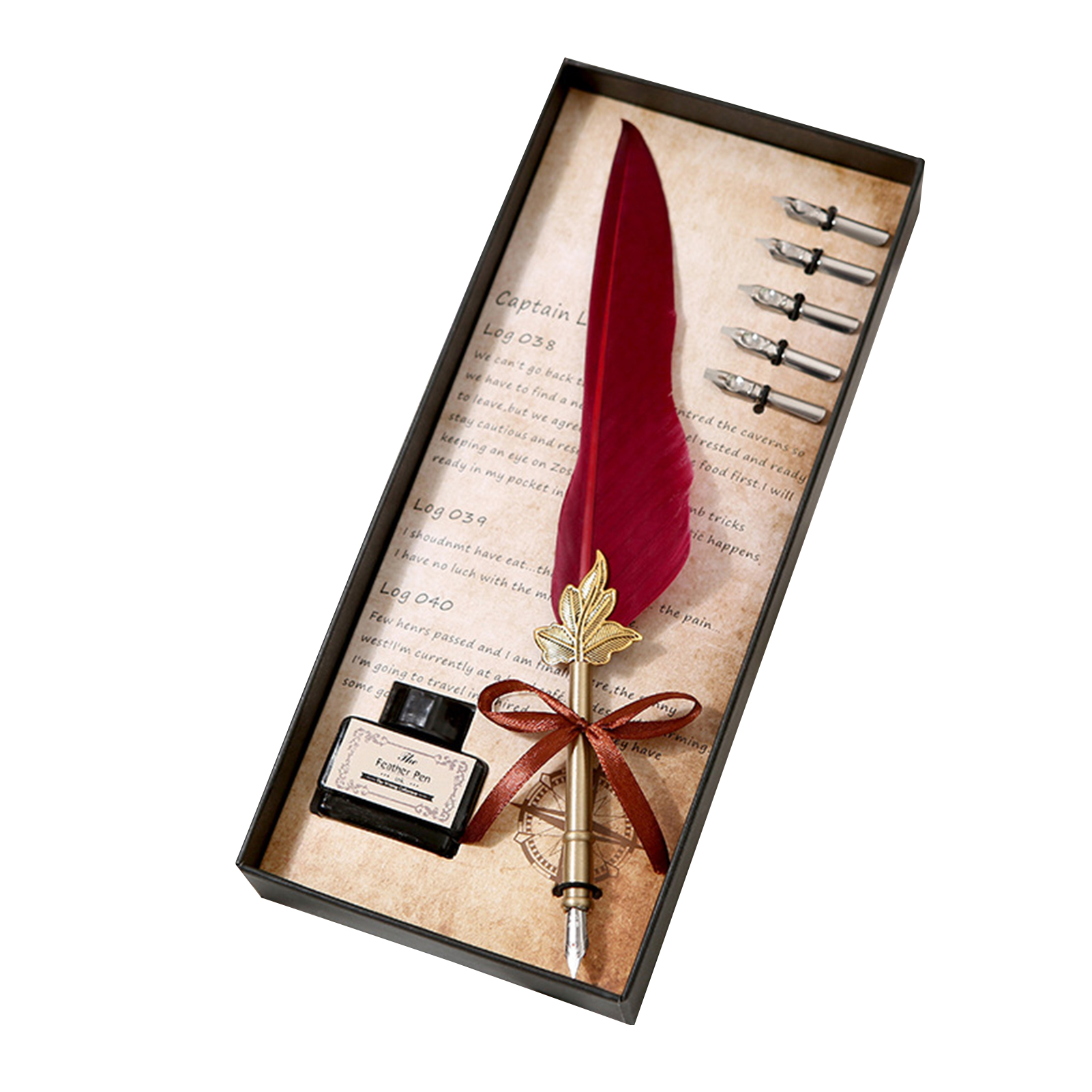Quill Pen En Inkt Set Veer Fontein Kroontjespen Met Vervanging Penpunten Kalligrafie Schrijven Vintage Handtekening Pen: Color 5