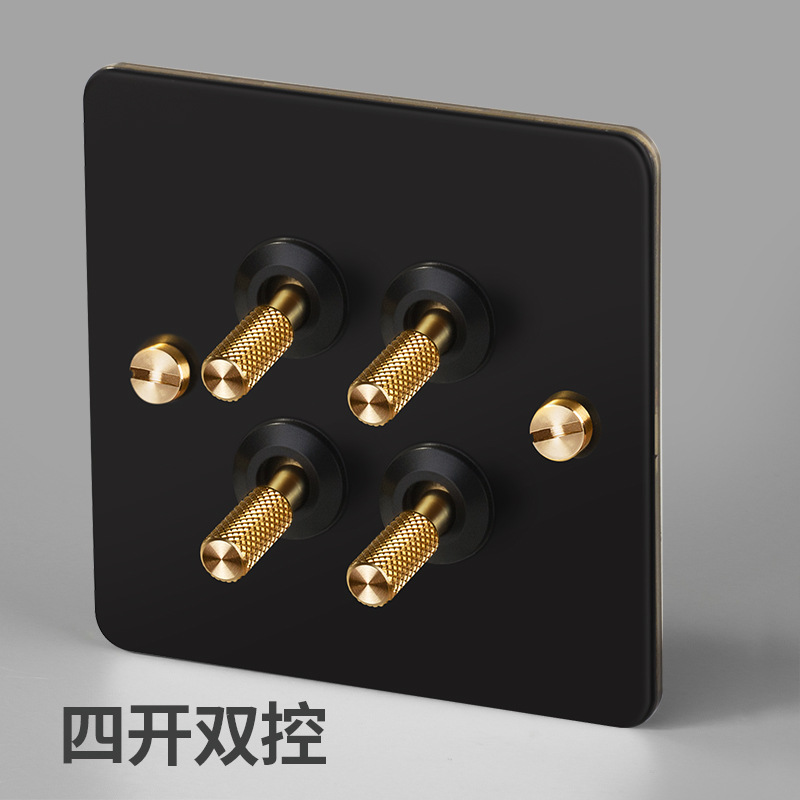 Household Type 86 Concealed Wall Switch Black Metal Copper Lever Panel Industrial Style Retro Stainless Steel Panel Switch: Burgundy