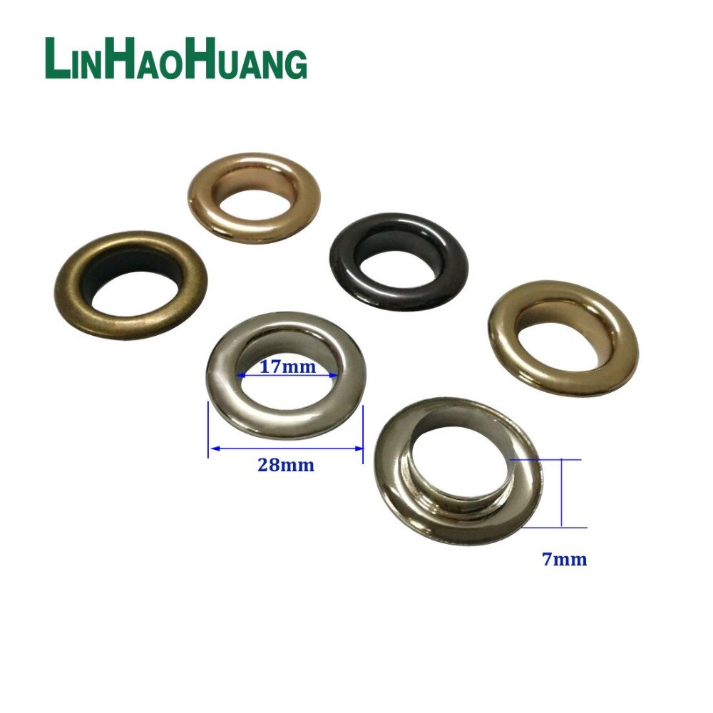 50 stk./parti 28mm runde metal-messing-øjer med spændeskive metalgennemføringer guld/nikkel/sort/bronze-farve øjer -28mm