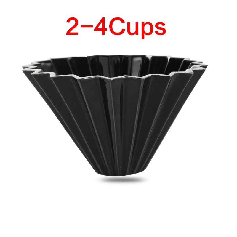 Ceramic Coffee Dripper 1-2Cups 1-4Cups Engine Style Coffee Drip Filter Cup Permanent Pour Over Coffee Maker: 2-4 Cups Black