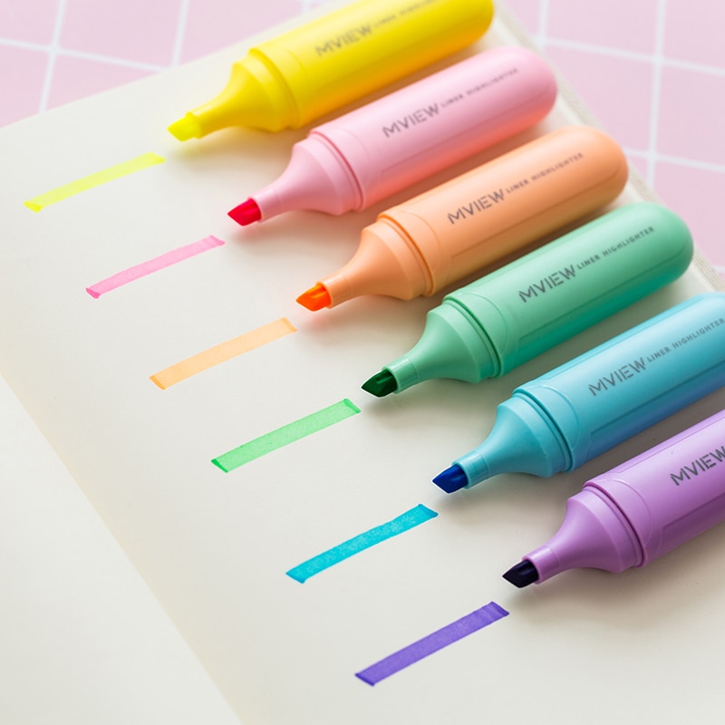 Subrayador con delineador, 1 unidad, amarillo, rosa, azul, verde, morado, naranja, rotuladores con punta oblicua, suministros para escuela y oficina
