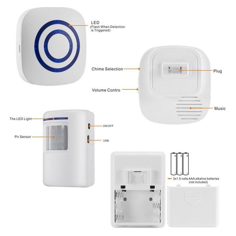 Smart Door Bell Chime Wireless Intelligent Sensor Digital Infrared Human Body Sensor Split Reminder Waterproof Door Bell Alarm