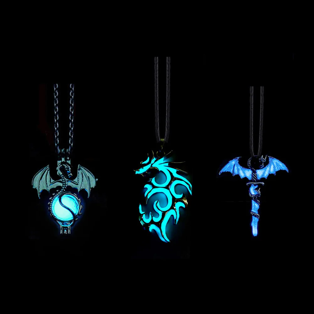 Luminous Dragon Necklace Glowing Night Fluorescence Antique Vintage Glow In The Dark for Men Women Party Halloween Day Club