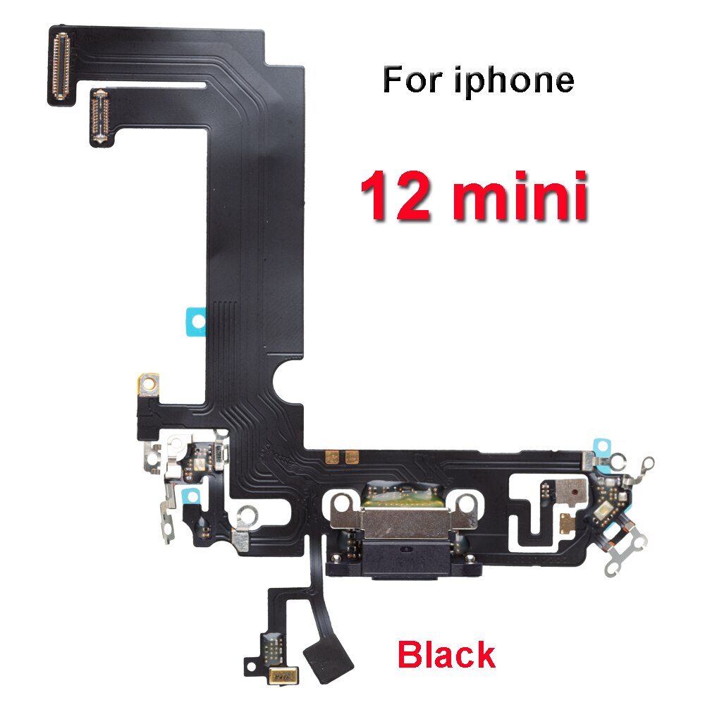 1pcs USB Charging Charger Port Flex Cable For iPhone 11 12 pro Max mini Dock Charger Connector With Microphone Flex Replacement: for 12 mini black