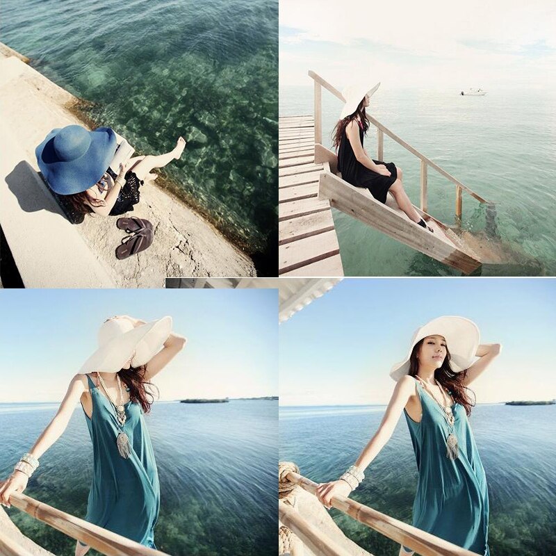 Seaside large brim hats summer straw hat foldable sun hat Summer Sun Hats For Women large Brimmed Straw Sun Hat Folding Beach Gi