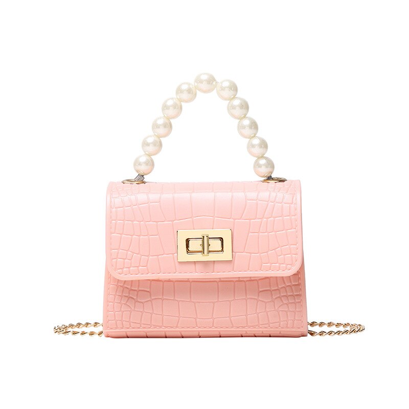 Mini bolso de gelatina de cuero para mujer, cartera de mano con perlas para , monedero,