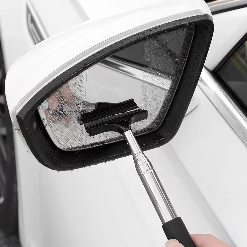 Car Rearview Mirror Wiper Telescopic Auto Mirror Squeegee Cleaner Retractable Rain Cleaning Tool Long Handle Glass Mist Cleaner