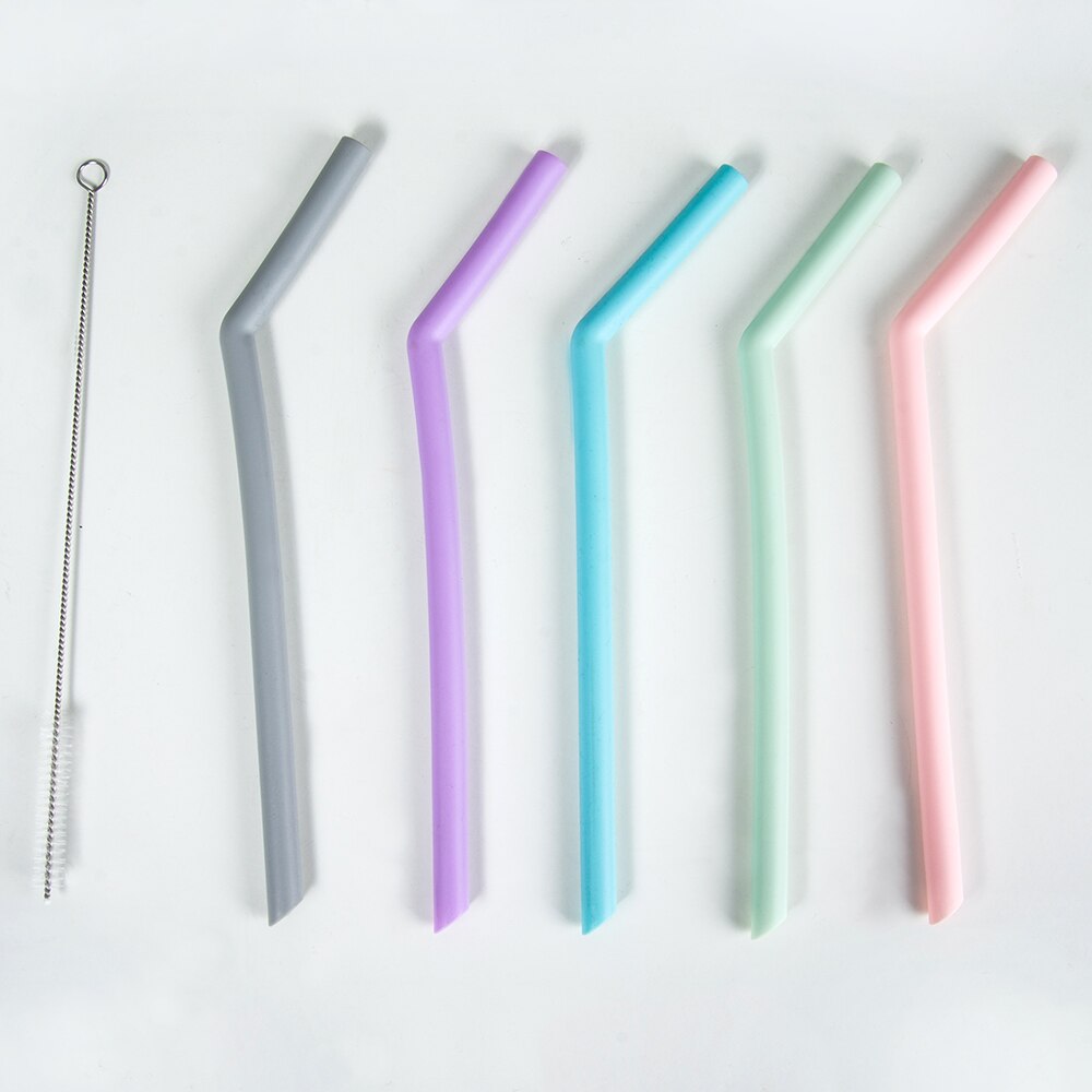 Reusable Drinking Straw 5 Pieces Silicone Straw Set Metal Colorful Straw With Cleaner Brush Bar Party Accessory