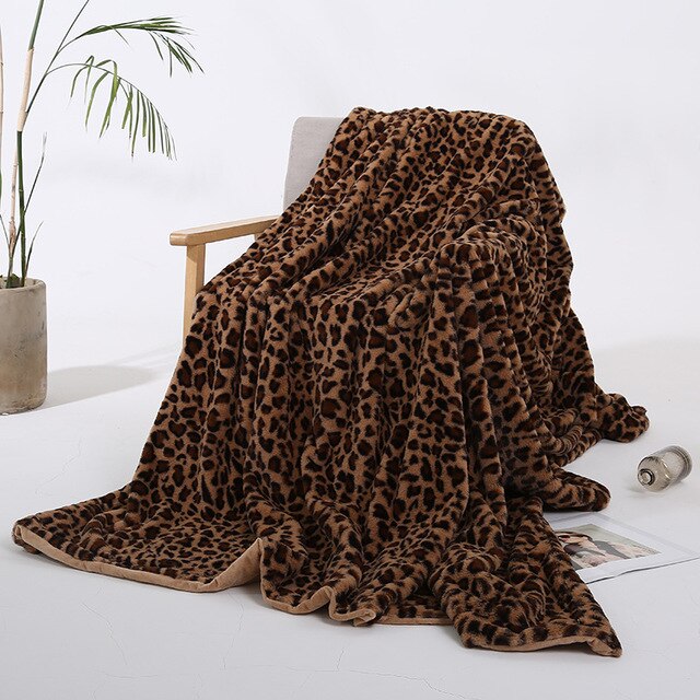 léopard couverture longue Shaggy fourrure floue fausse fourrure confortable avec moelleux Sherpa adulte couvre-lit canapé jeter des couvertures: 04 / 130x160cm