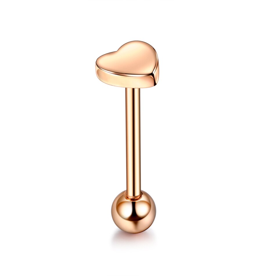 1Pc Hart Vormige Rvs Tong Barbell Piercing Tong Draad Studs Voor Unisex 14G Labret Lip Piercing Body sieraden: Rose Gold