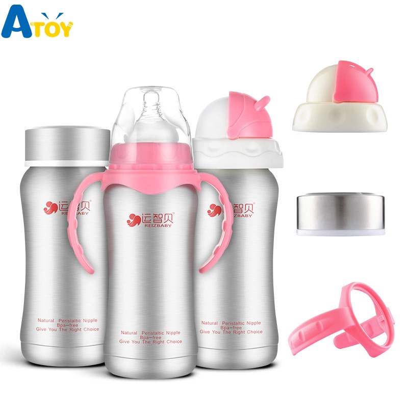 240 ml Baby Flessen Thermos Rvs Verpleging Voeden melk Fles Water Fles Pasgeboren Flessen 3 In1 Baby Warmte Behoud