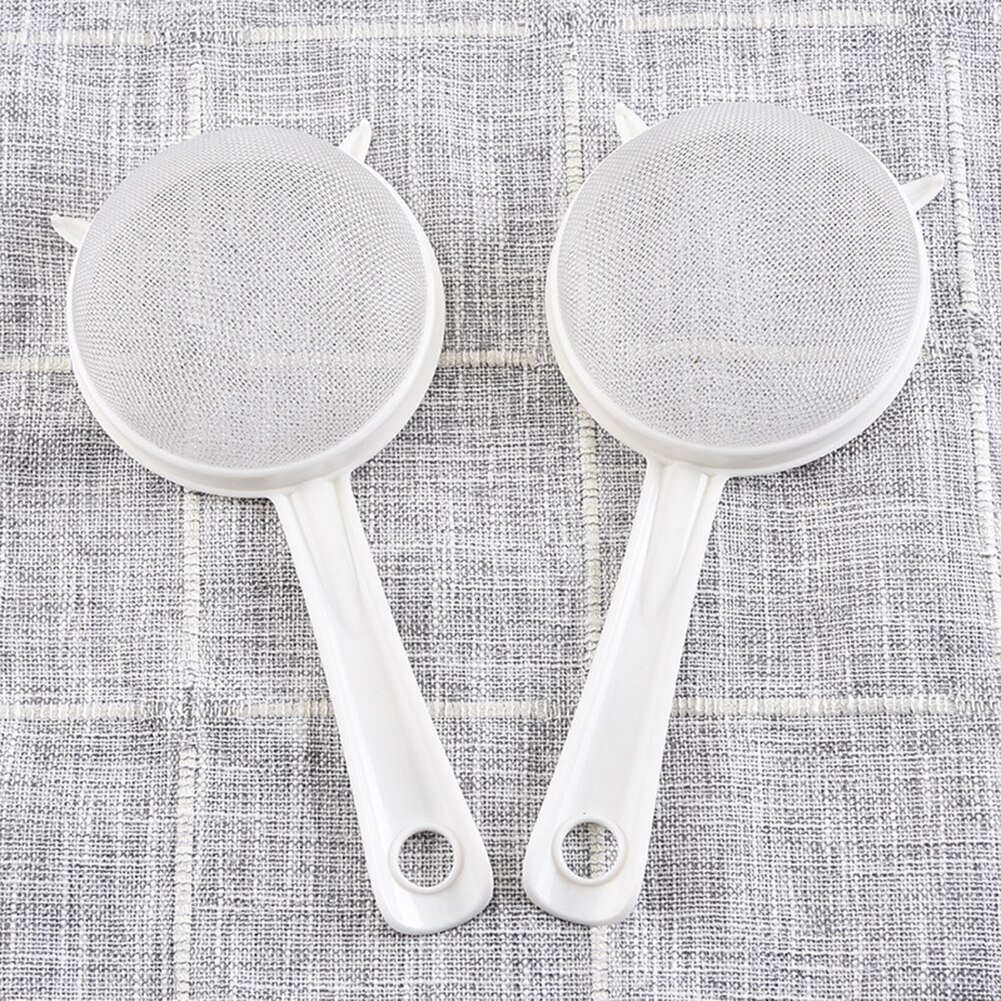 Colador de malla fina de plástico multiusos, colador de harina con mango para zumo, herramienta de té, utensilios de cocina