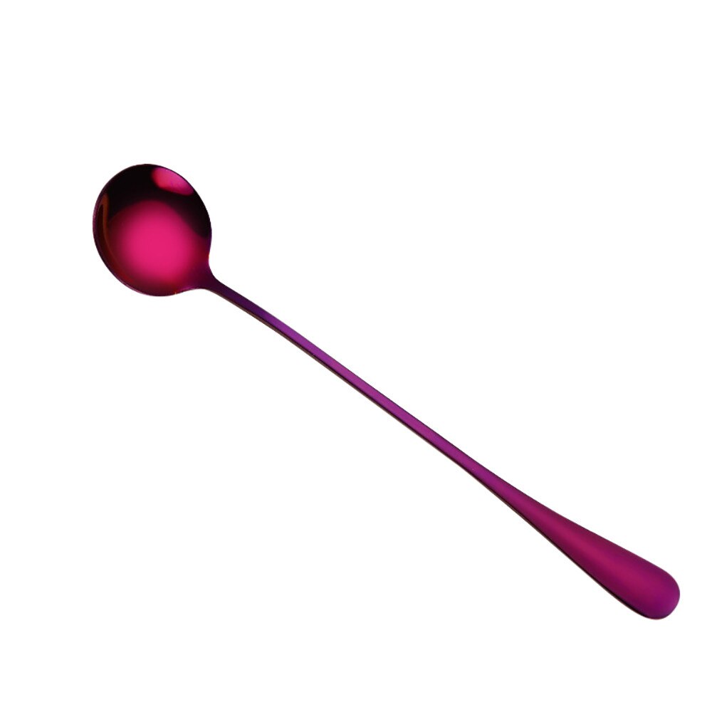 Cuchara larga de cabeza redonda de acero inoxidable, cuchara colorida con mango largo, vajilla, utensilios para beber café, utensilios de cocina #10: Púrpura