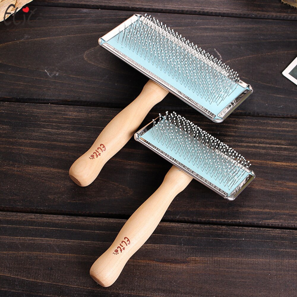 1Pc taille moyenne universel épilateur inoxydable aiguille cheveux nettoyant brosse pratique pour animal de compagnie chien chat (bleu, bois)