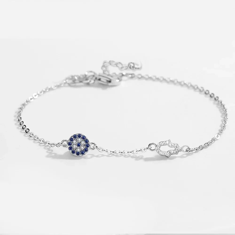 TONGZHE – Bracelet main mauvais œil Hamsa en argent Sterling 925 pour femme, bijoux turcs, bleu porte-bonheur
