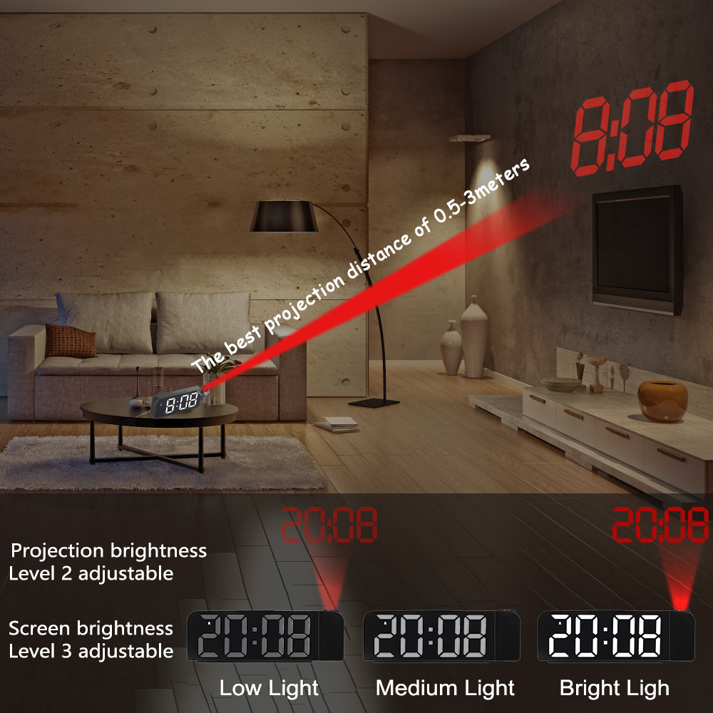 Xiaomi 180 ° Rotatie Projectie Wekker 12/24H Led Digitale Klok Usb Lading Plafond Projector Wekker Slaapkamer Desktop