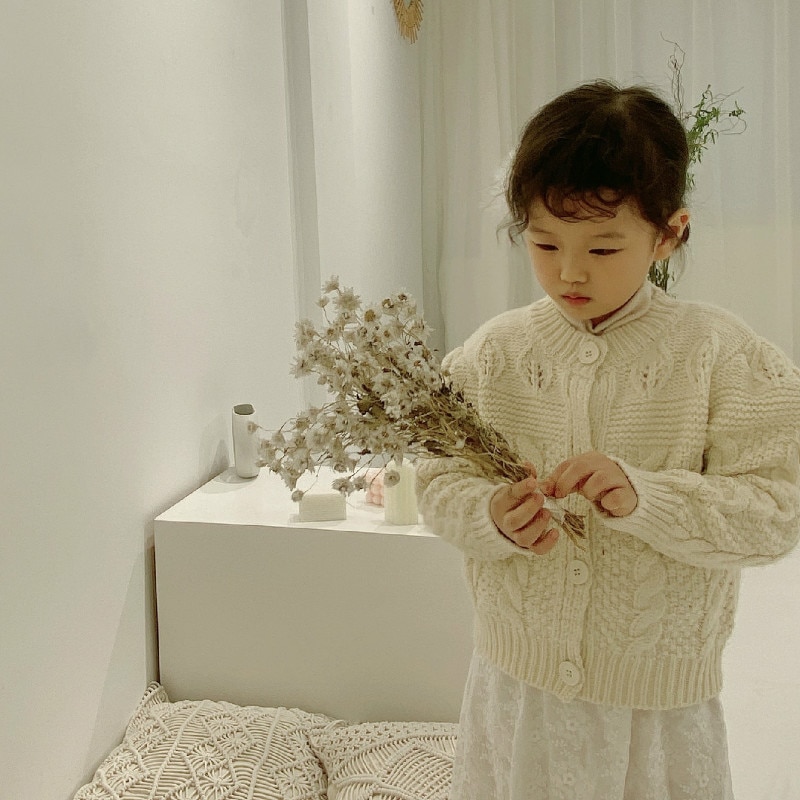 Efterår piger strikkede trøjer børn koreansk cardigansgirls sweater