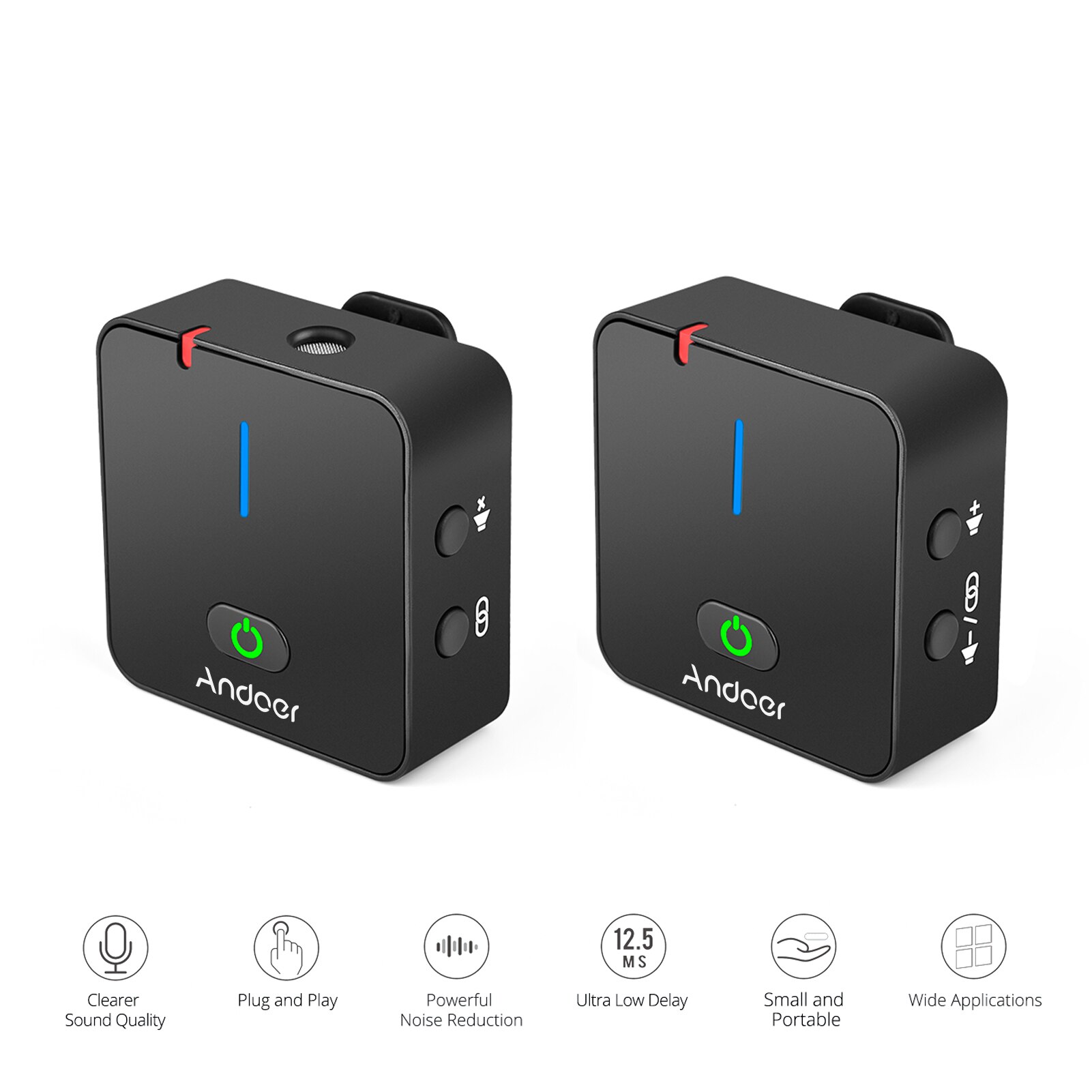 Andoer-micrófono inalámbrico MX5 2,4G, transmisor de grabación, receptor, Clip-on, Lavalier, para Smartphone, cámara DSLR, Vlog, vídeo