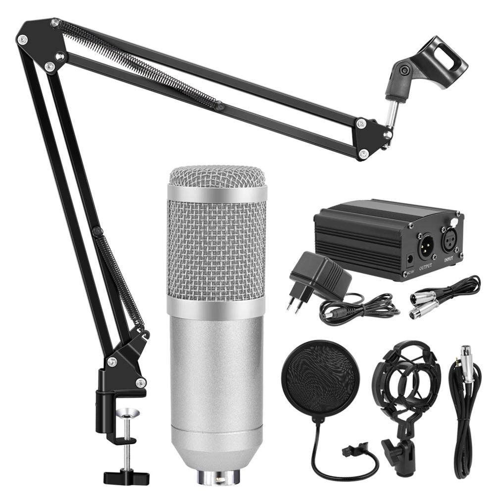 Juego de micrófono condensador bm800 Bm 800, soporte de brazo largo, Karaoke, filtro, Phantom Power: Silver Kit B