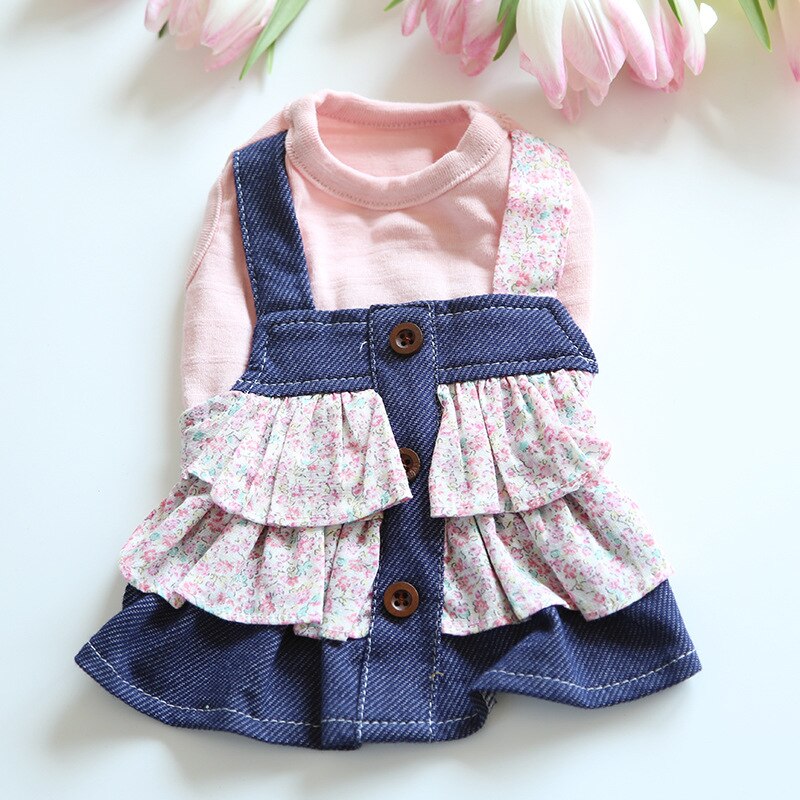 Vestido de verano para gato, vestido de princesa Floral con tirantes de tela vaquera, de una pieza para gato, ropa para mascotas