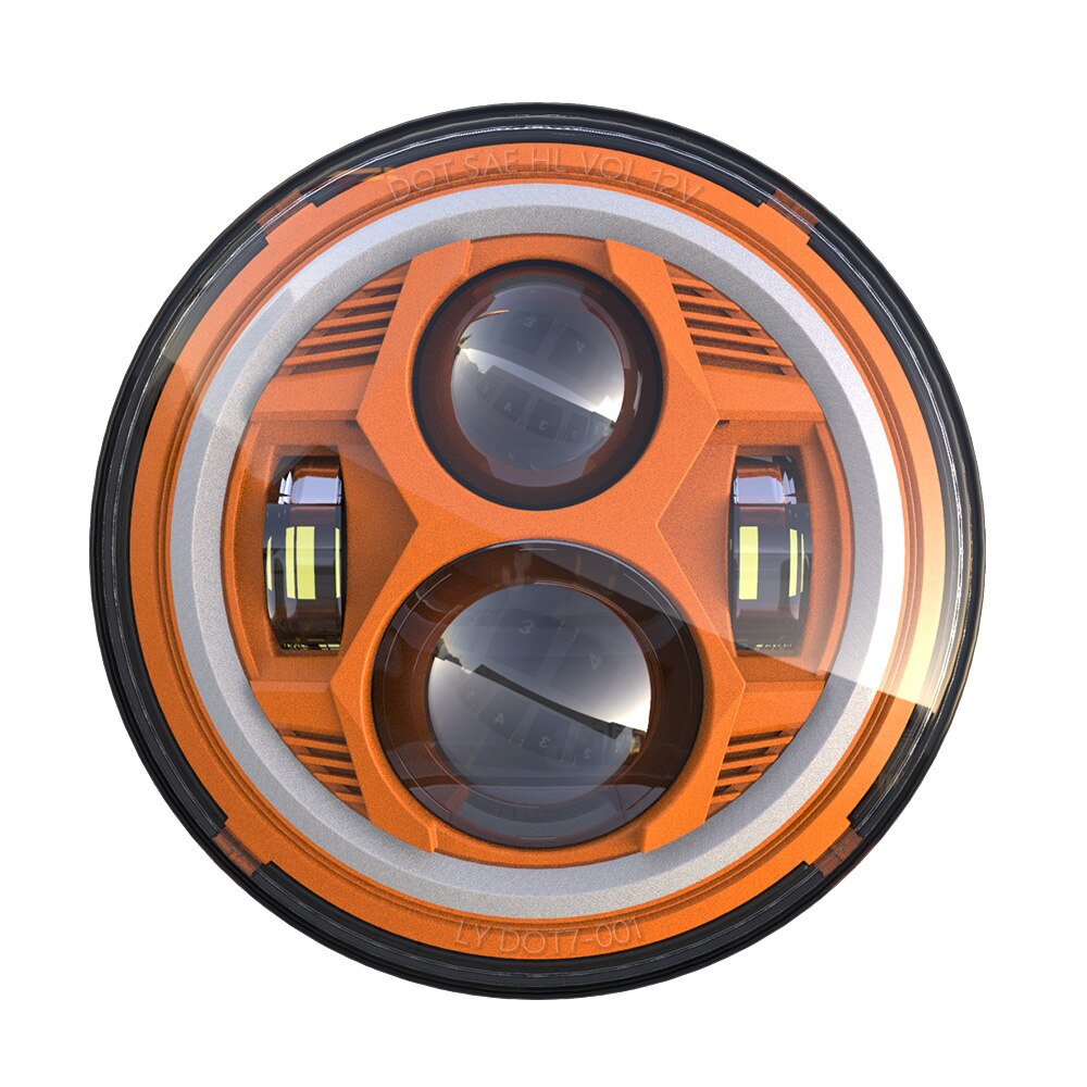 Phare de moto H4 LED rond 7 pouces, pour 93-08 Ducati Monster 1000 600 Halo anneau Amver pour jeep TJ Touring Lada 4x4 Yamaha Niva: Orange